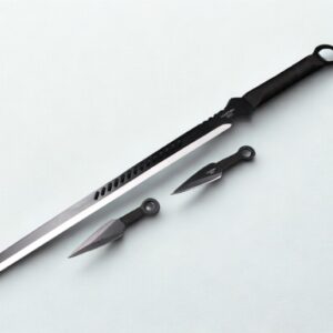 Kit Facão Tático 71cm Fulltang C/2 Kunai 14cm Luxo Caça e Sobrevivência, Com Cabo Paracord Personalizado Preto. K71