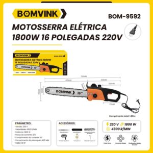 Motosserra Eletrica 1800W 16 Polegadas 220W BOMVINK BOM-9592
