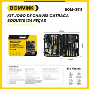 Kit Jogo de Chave Catraca Soquete 124 Pçs  BOMVINK BOM-3911