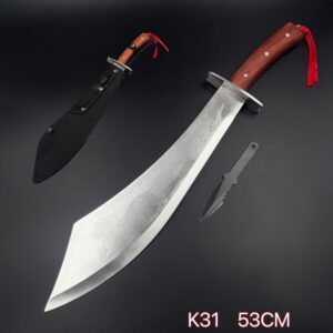 Facão Cabo De Madeira Dragão Chinês + Um Faca De Arremesso Com Bainha Camping K31