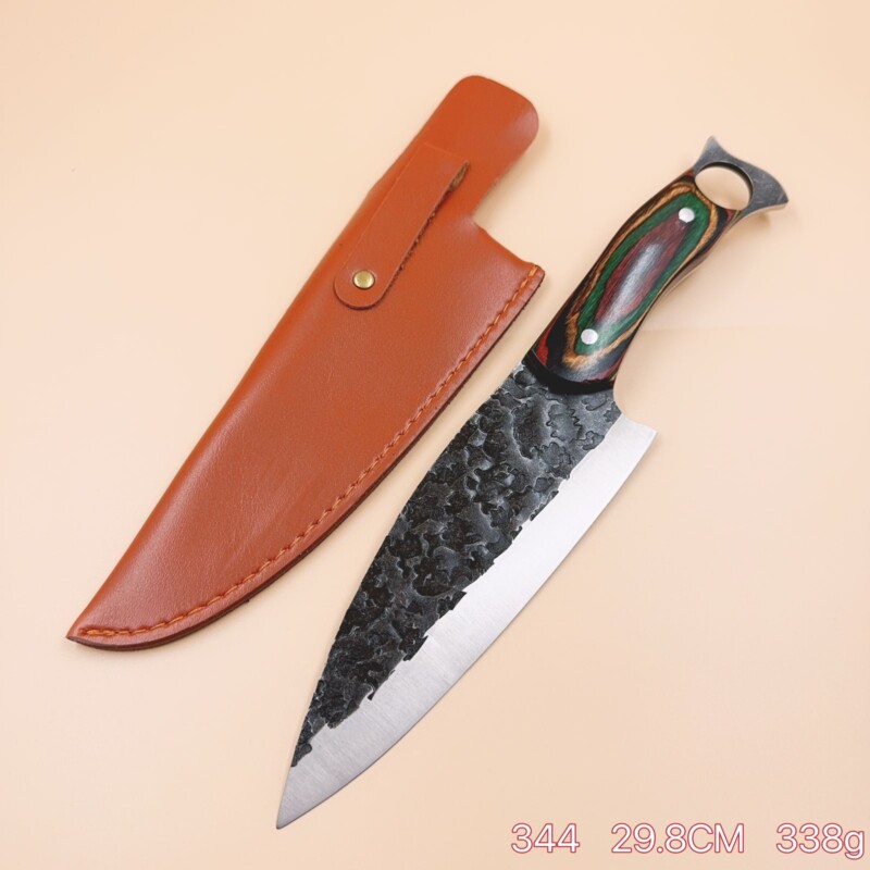 Faca Cutelo Forjado Artesanal Rustico Camping Chefe de Cozinha Com Bainha Couro DJ-344