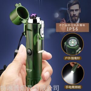 Novo Isqueiro Eletrônico De Carregamento Usb Plasma Arco Com Bússola à prova d’ água Lanterna Multifuncional Q-2346-Camuflado