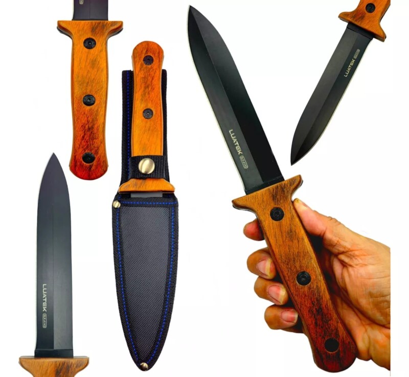 Faca Caça Pesca Churrasco Punhal Preta Full Tang A143