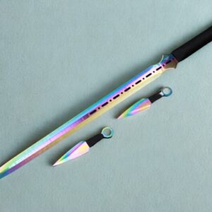 Kit Facão Tático 70,5cm Fulltang C/2 Kunai 14cm Luxo Caça e Sobrevivência, Com Cabo Paracord Personalizado Preto. K82