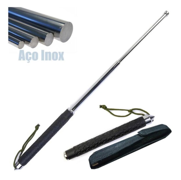 Bastão Cassetete Retrátil Em Aço Cromado Auto Defesa 65cm Original YRG-3