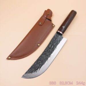 Faca Cutelo Forjado Artesanal Rustico Camping Chefe de Cozinha Com Bainha Couro DJ-338