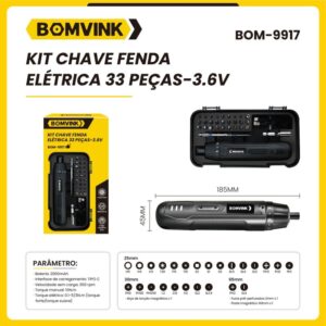 Kit Chave Fenda Elétrica 33 Pçs - 3,6V BOMVINK BOM-9917