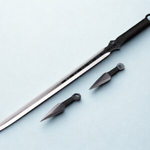 Kit Facão Tático 70,5cm Fulltang C/2  Kunai 14cm Luxo Caça e Sobrevivência, Com Cabo Paracord Personalizado Preto. K70