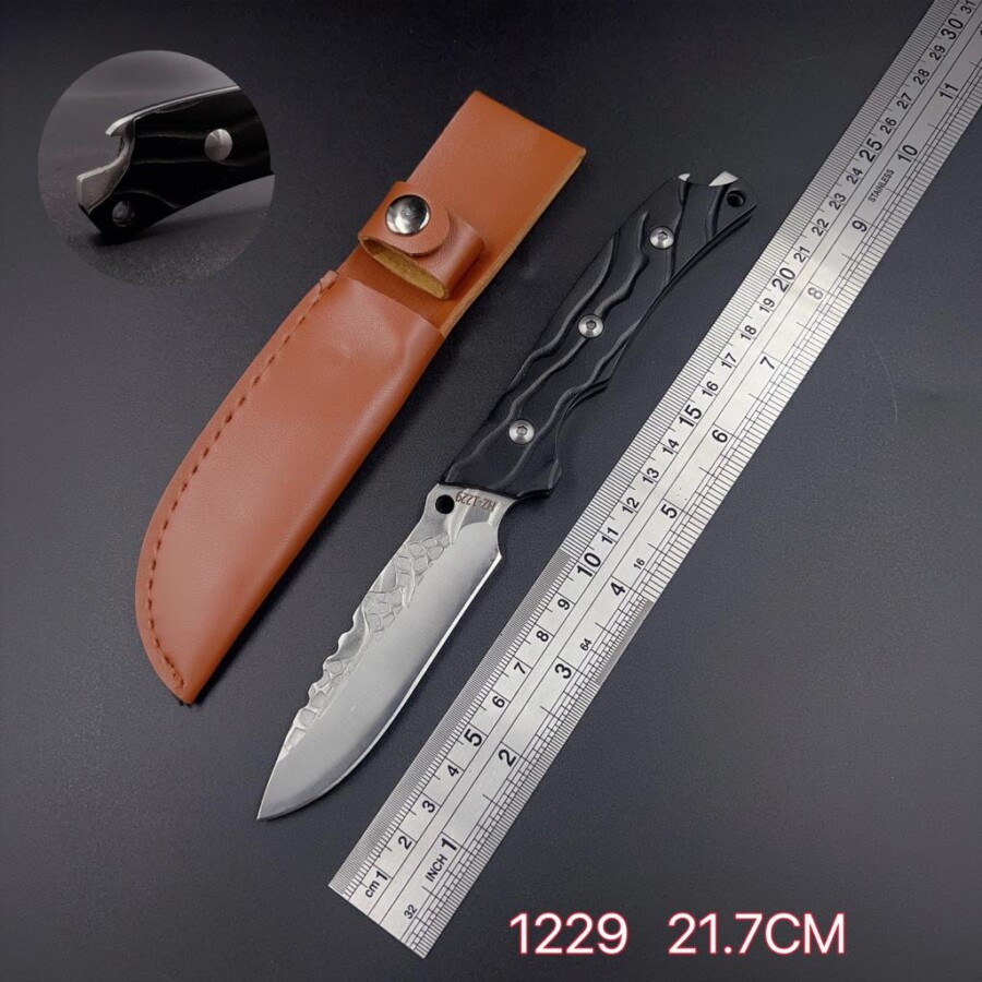 Faca Aço Full Tang Preto E Prata Pesca Super Afiada 1229