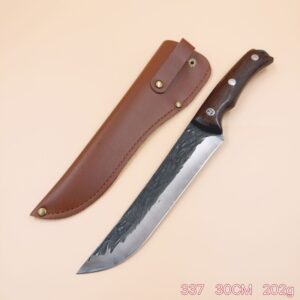 Faca Cutelo Forjado Artesanal Rustico Camping Chefe de Cozinha Com Bainha Couro DJ-337