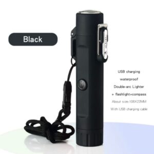 Novo Isqueiro Eletrônico De Carregamento Usb Plasma Arco Com Bússola à prova d’ água Lanterna Multifuncional Q-2346-Preto