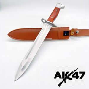 Faca Fulltang Tática Ak47 Baioneta Russa 35cm Bainha Couro A135