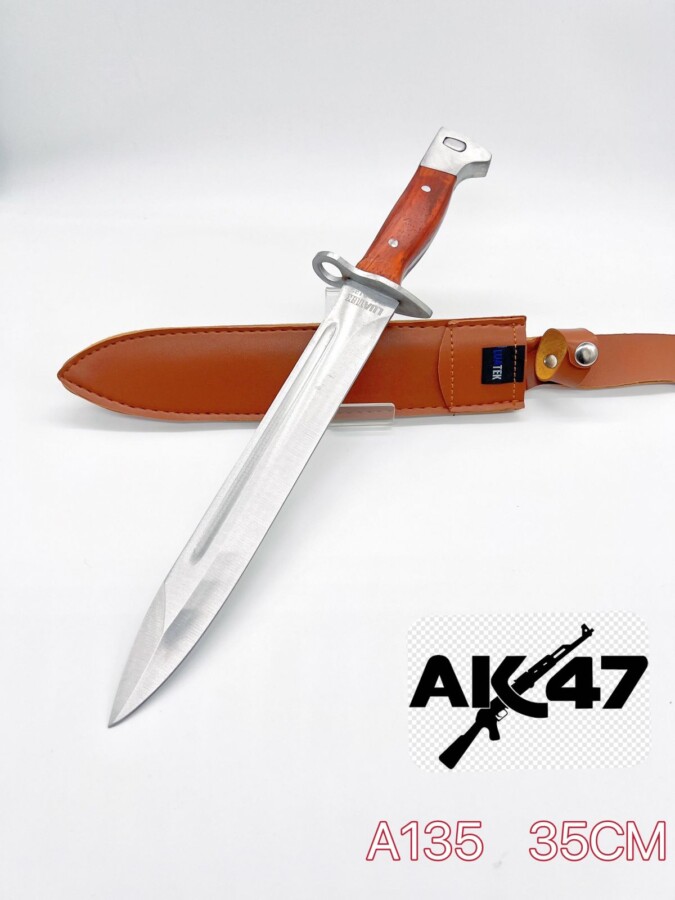 Faca Fulltang Tática Ak47 Baioneta Russa 35cm Bainha Couro A135