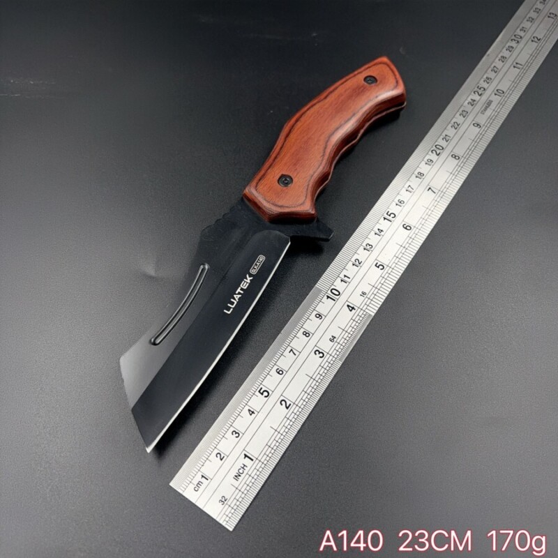 Faca Bruta Lamina Tanto Black Full Tang Madeira + Bainha A140