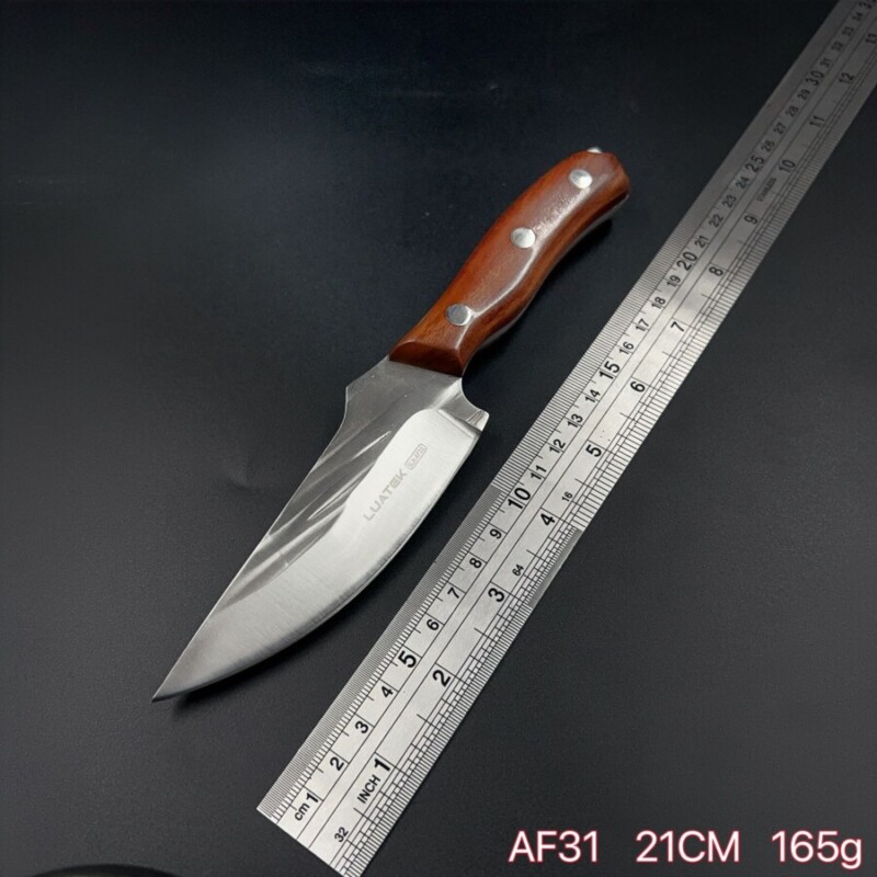 Cutelo Profissional Fultang Aço Cabo Madeira E Bainha Couro AF92