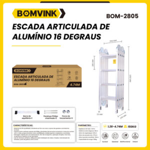 ESCADA ARTICULADA DE ALUMINIO 16 DEGRAUS BOMVINK BOM-2805