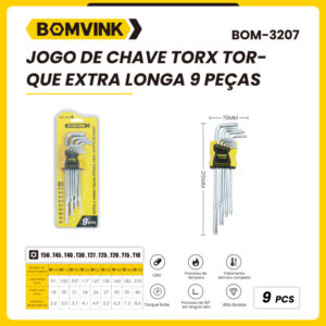 Jogo de Chave Torx Torque Extra Longa 9 Peças BOMVINK BOM-3207