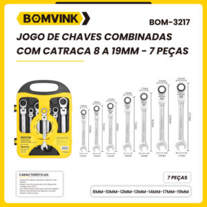 Jogo de Chaves Combinadas Com Catraca 8 a 19mm BOMVINK BOM-3217