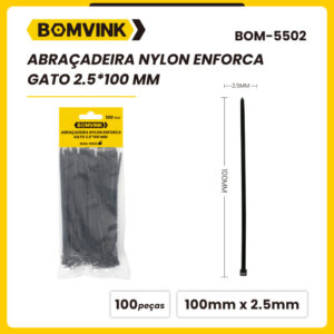 Abraçadeira Nylon Enforca Gato 2.5*100mm Preto BOMVINK BOM-5502