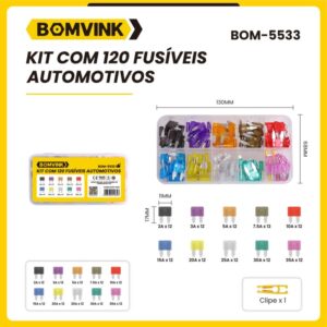 Kit com 120 Fusíveis Automotivos BOMVINK BOM-5533