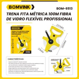 TRENA FITA MÉTRICA 100M FIBRA DE VIDRO FLEXÍVEL BOMVINK BOM-6513