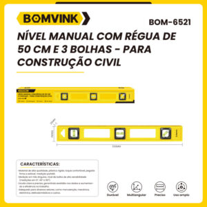 NÍVEL MANUAL C/ RÉGUA 50CM BOMVINK BOM-6521