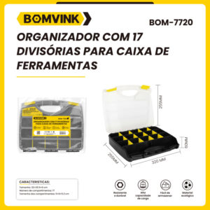 ORGANIZADOR COM 17 DIVISÓRIAS P/ CAIXA DE FERRAMENTAS BOMVINK BOM-7720