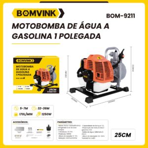 MOTOBOMBA DE ÁGUA A GASOLINA 1 POL BOMVINK BOM-9211