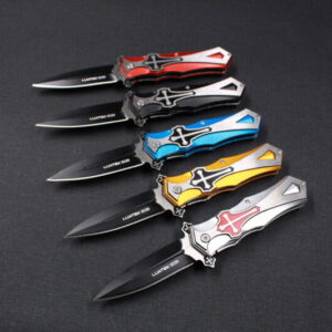 Canivete Dobrável 22cm C/ Trava De Segurança, Saque Rápido Personalizado Cabo Cruz/5 Cores. D333