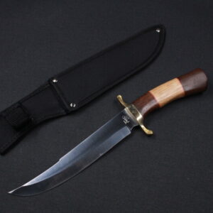 Faca De Caça Pesca Churrasco 33cm com Cabo em Madeira Detalhe em dourado  Luxo Inox XZ1- CG1