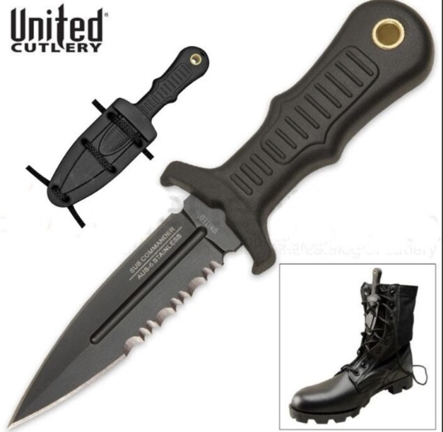 Mini Faca Punhal De Bota Militar Comabte Preto TAUE-01