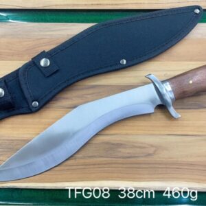 Facão Kukri Aço Carbono Cabo Madeira Bainha Couro 38cm TFG08