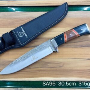 Faca De Caça Pesca Churrasco Luxo Fulltang Inox Cabo De Madeira SA95