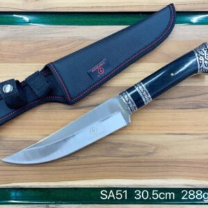 Faca De Caça Pesca Churrasco Luxo Fulltang Inox Cabo De Madeira SA51