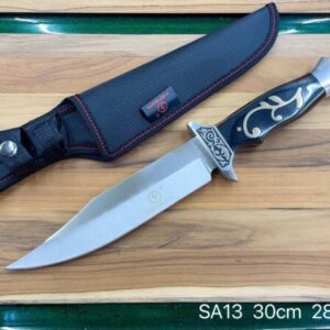 Faca De Caça Pesca Churrasco Luxo Fulltang Inox Cabo De Madeira SA13