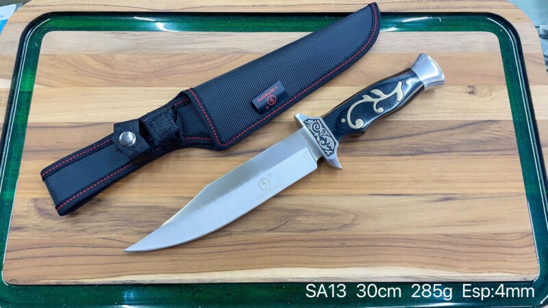 Faca De Caça Pesca Churrasco Luxo Fulltang Inox Cabo De Madeira SA13