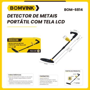 DETECTOR DE METAIS PORTÁTIL COM TELA LCD BOM-6814 BOMVINK