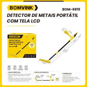 DETECTOR DE METAIS PORTÁTIL COM TELA LCD BOMVINK BOM-6815