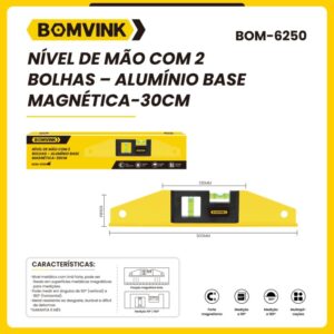 NÍVEL DE MÃO COM 2 BOLHAS MAGNÉTICO 30CM BOMVINK BOM-6250