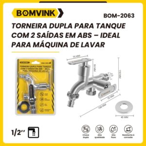 TORNEIRA DUPLA PARA TANQUE COM 2 SAÍDAS EM ABS BOMVINK BOM-2063