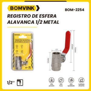 REGISTRO DE ESFERA ALAVANCA 1/2 METAL BOMVINK BOM-2254