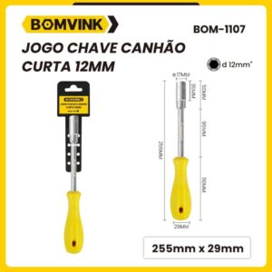 Jogo de Chave Canhão Curta Soquete Profissional 12MM BOM-1107
