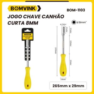 Jogo de Chave Canhão Curta Soquete Profissional 8MM BOM-1103