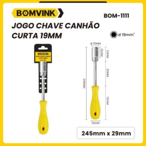 Jogo de Chave Canhão Curta Soquete Profissional 19MM BOM-1111