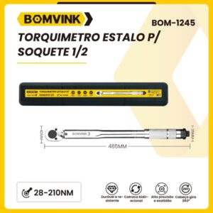 Torquimetro Estalo Click para Soquete 1/2 pol 2,8 a 21kg ajustável BOM-1245