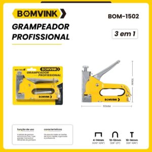 Grampeador Pinador Tapeceiro Profissional, 3 em 1 BOM-1502