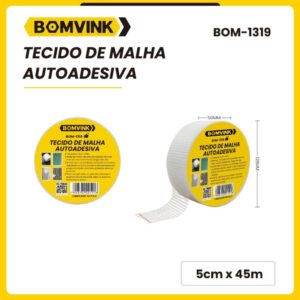 Tecido de Malha Autoadesiva para Paredes Internas, Externas e Construções 5cm x 45m BOM-1319