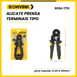 Alicate Prensa Profissional Terminais Tipo Pino Tubular,  0,25 x 10mm BOM-1710