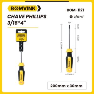 Chave de Fenda Phillips 3/16.4,  200 x 30mm, BOM-1121