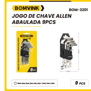 Jogo de Chave Allen Abaulada Aço, 9 Peças 1.5mm x 10mm BOM-3201